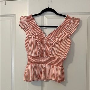 Skies Are Blue orange and White Ruffle Crop Top